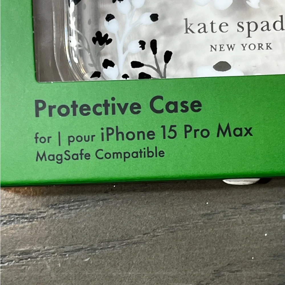 Kate Spade iPhone 15 Pro Max Protective Case Black White Clear Floral NIB